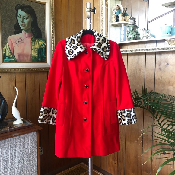 Vintage Jackets & Blazers - Fabulous Vintage Red and Leopard Print Wool Coat